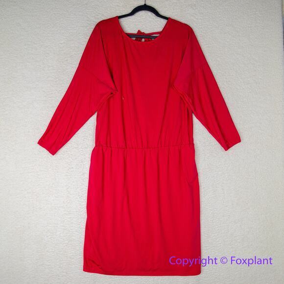 Eloquii coral red dress with faux wrap back and tie neck, size 16 - Picture 1 of 13
